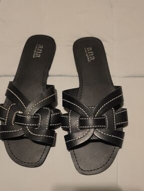 a.n.a Black Women's Slide Sandals with Decorative Weave